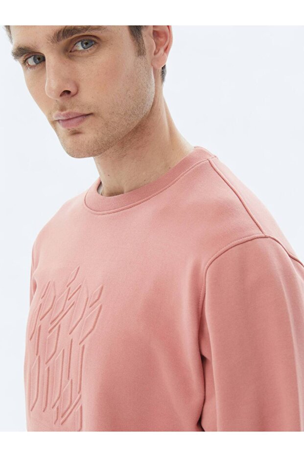 Pembe Bisiklet Yaka Baskılı Sweatshırt - 5