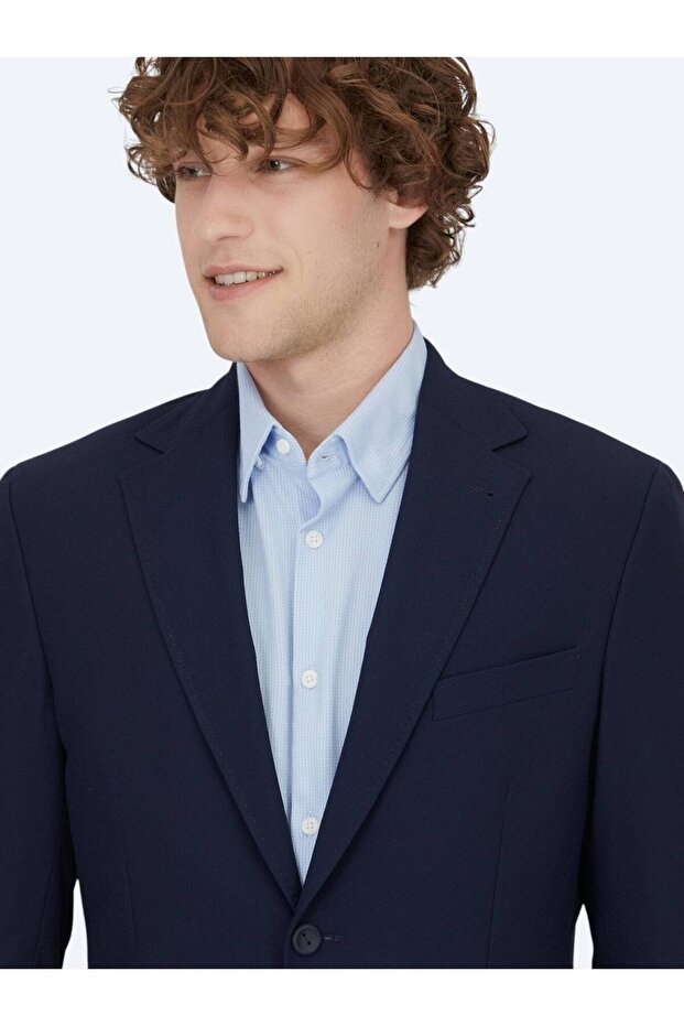 سترة منقوشة باللون الأزرق الداكن - 3