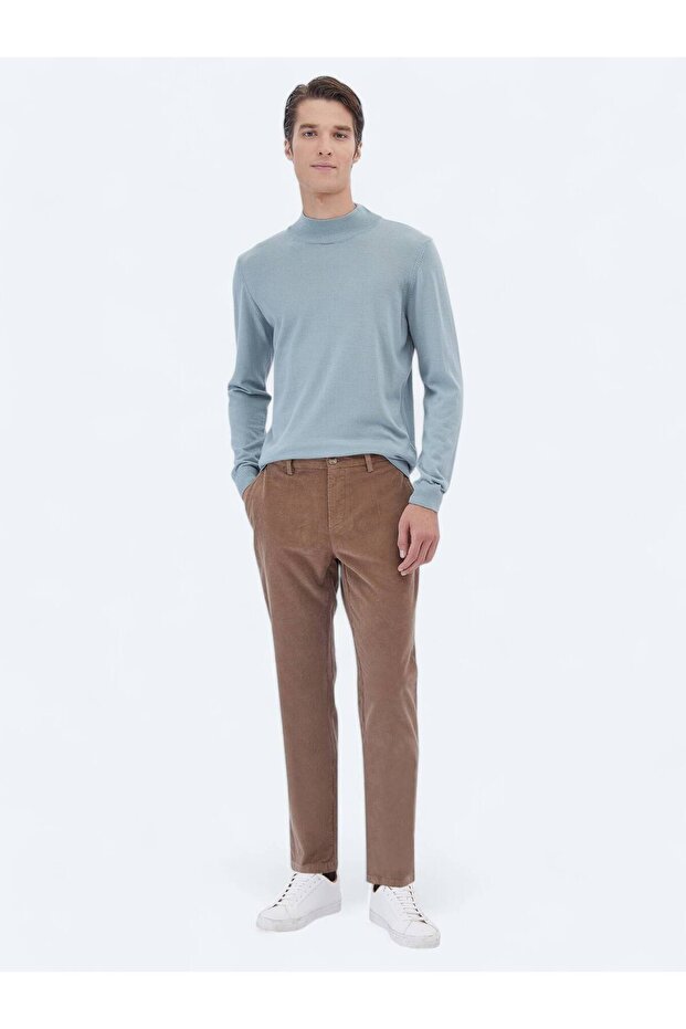 Camel Hair Woven Regular Fit Velvet Casual Cotton Blend Trousers