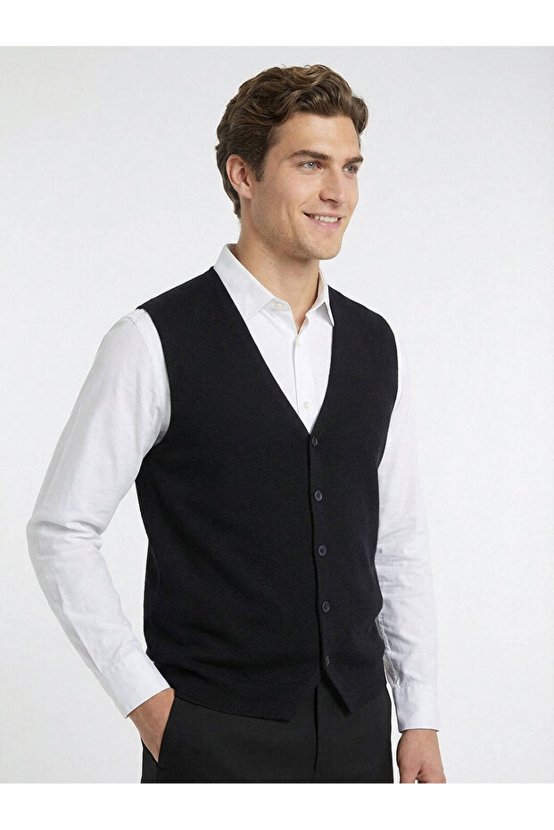 Siyah Regular Fit Casual Örme Triko Yelek - 3