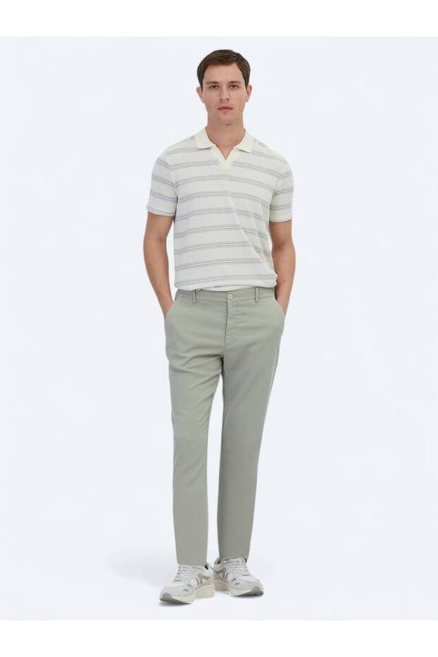 Light Khaki Woven Jogging Fit Casual Cotton Blend Trousers