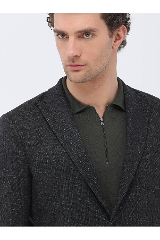 Siyah Desenli Modern Fit Örme Ceket - 4