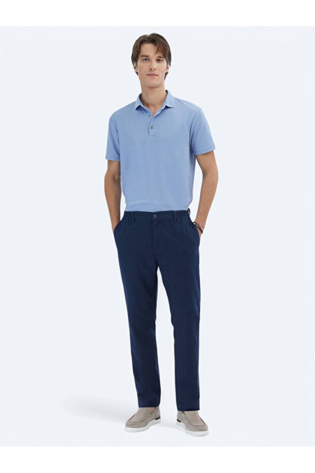 Navy Blue Woven Jogging Fit Casual Cotton Blend Trousers