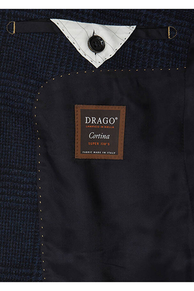 Navy Blue Patterned Regular Fit 100% Wool Jacket - 4