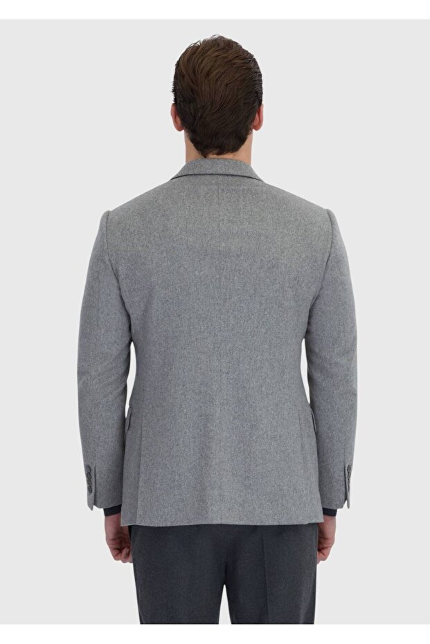Gray Plain Regular Fit 100% Cashmere Jacket - 6