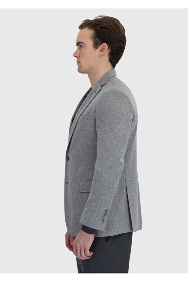 Gray Plain Regular Fit 100% Cashmere Jacket - 3