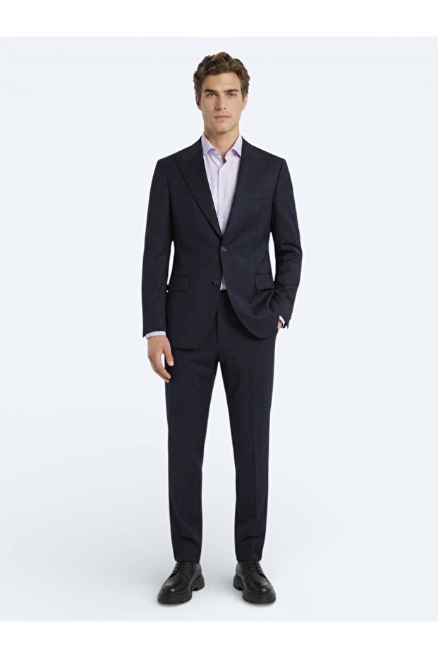 بدلة مزيج من الصوف الصلب باللون الأزرق الداكن - 1