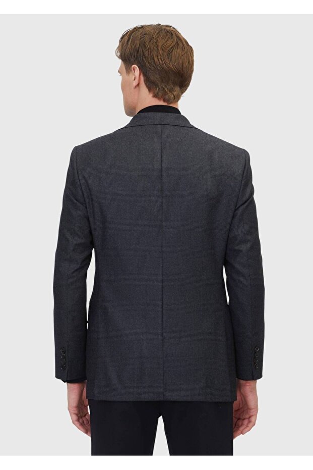 سترة صوفية سوداء منقوشة بقصة عادية 100% صوف - 7