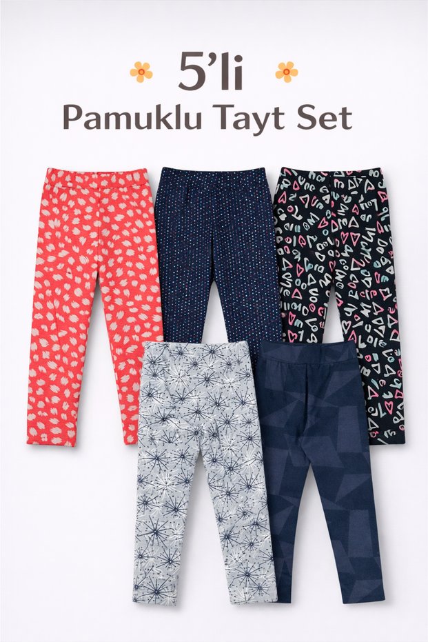Girl's Set of 5 Colors Cotton and Lycra Summer Long Leggings