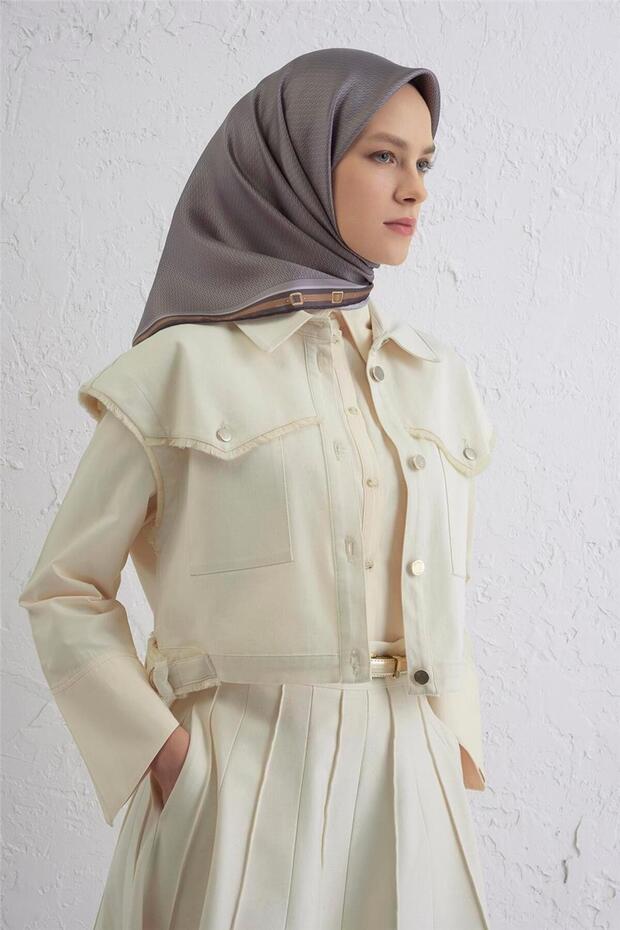 بنقشة المونوغرام وشاح تويل حرير نقي 9401D 36 - 2