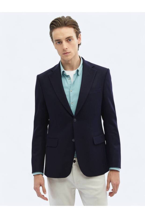 Navy Blue Plain Woven Jacket