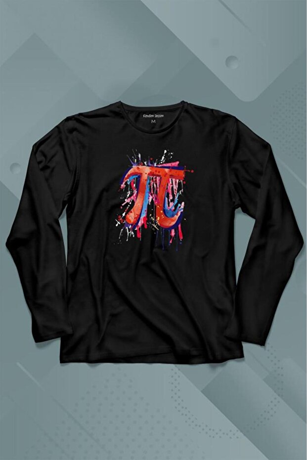 Pop Art Pi Count Printed Black Long Sleeve T-Shirt