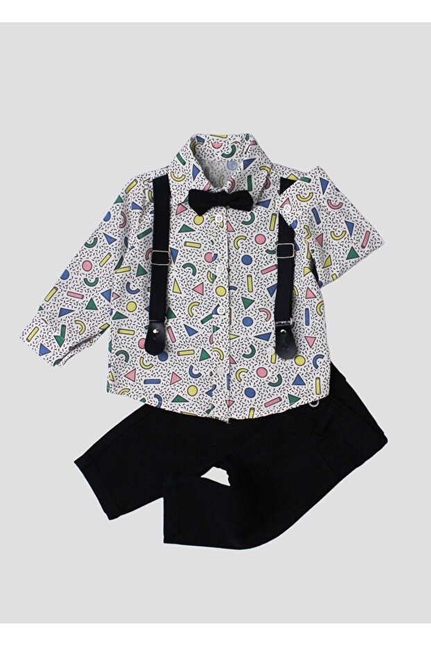 Baby Boy Shirt with Bow Tie and Strap Set