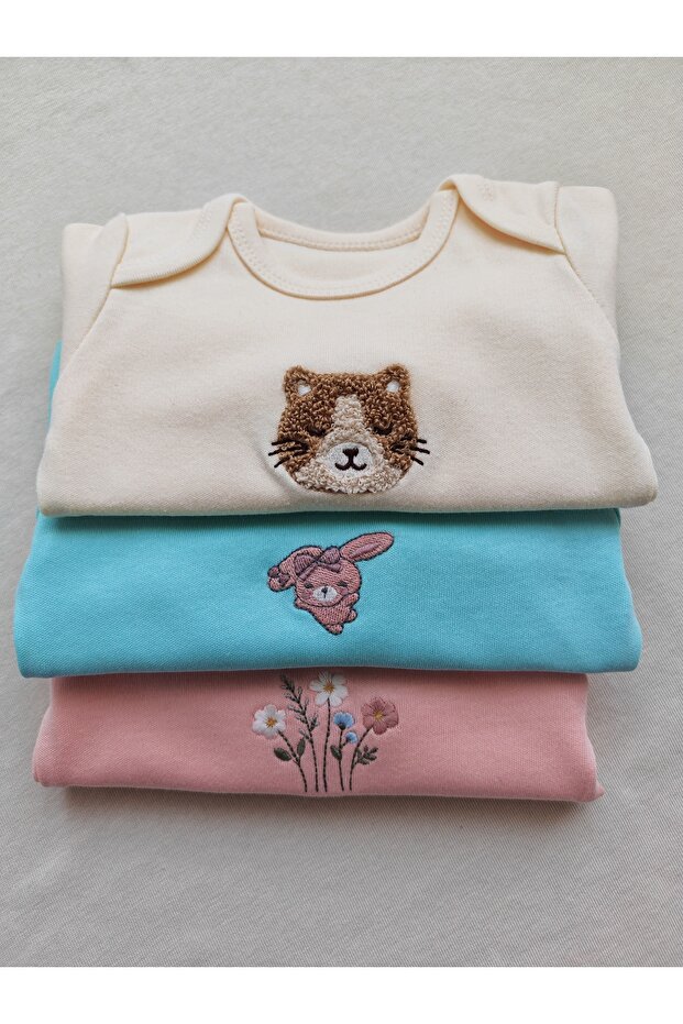 Baby Bodysuit. 3-Piece Bodysuit. Embroidery Detail, Ages 3-18