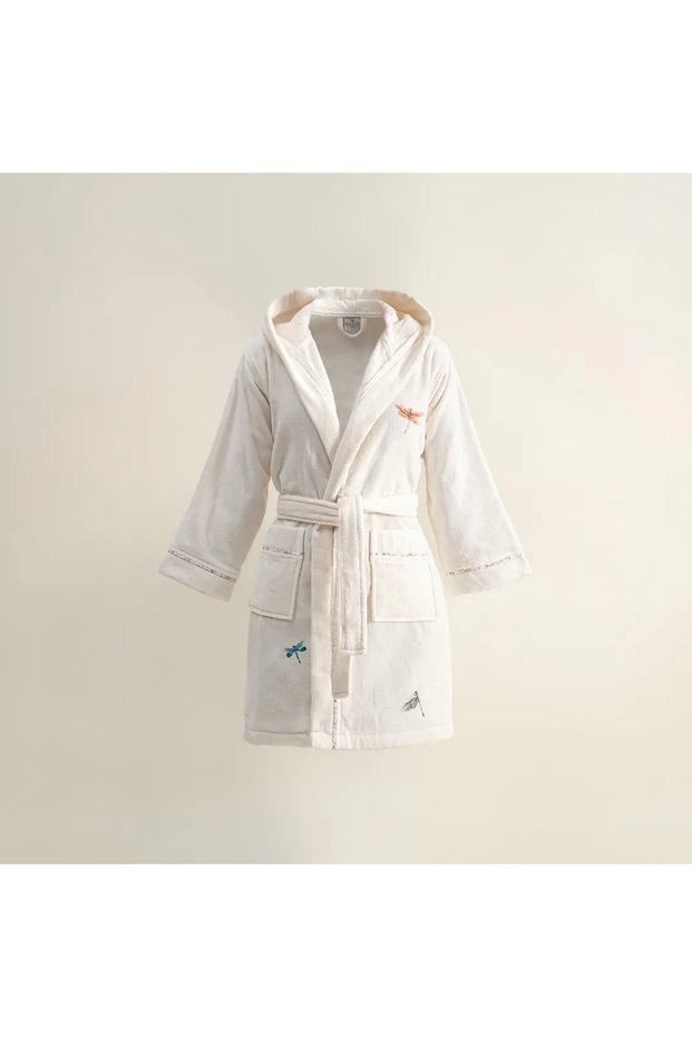 Nina Girl's Bathrobe 100% Organic Cotton Embroidered Cream-Yellow