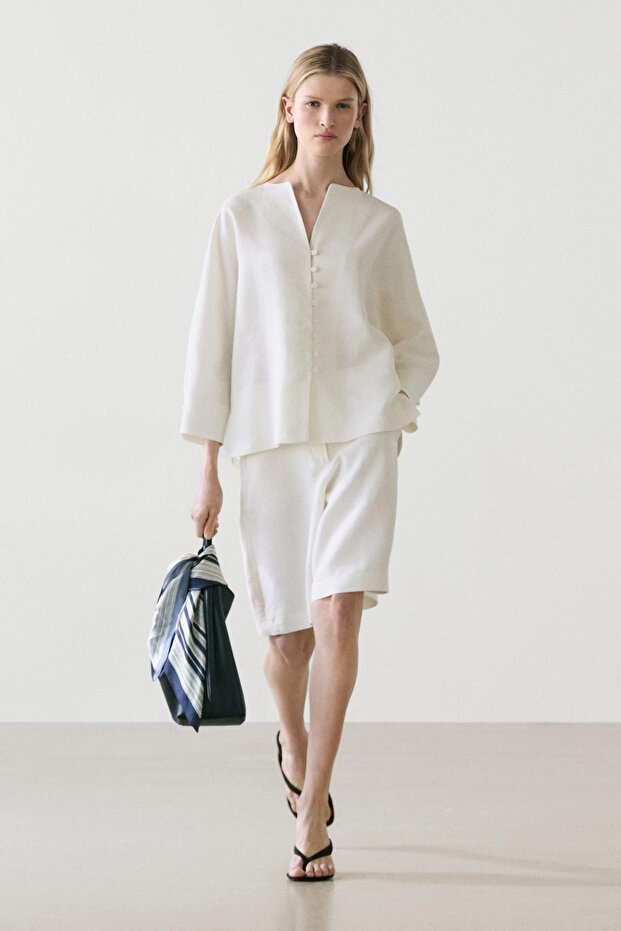 Düğmeli keten ceket - 2