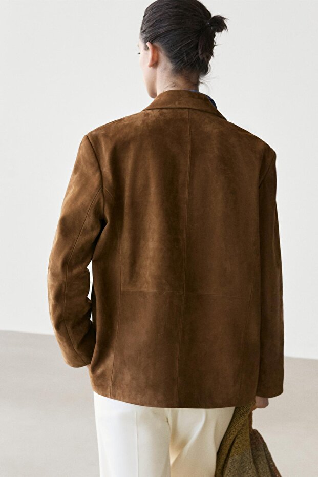 Süet deri yakalı blazer - 3
