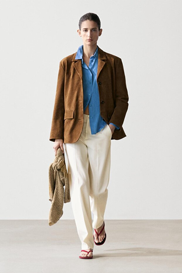 Süet deri yakalı blazer - 1