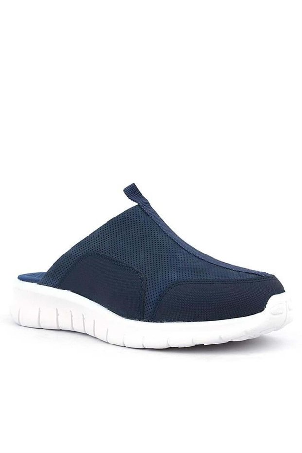 Medical Genuine Leather Dark Navy Blue Comfort Sports Slippers