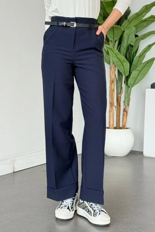 Yks Bel Belted Trousers Navy Blue