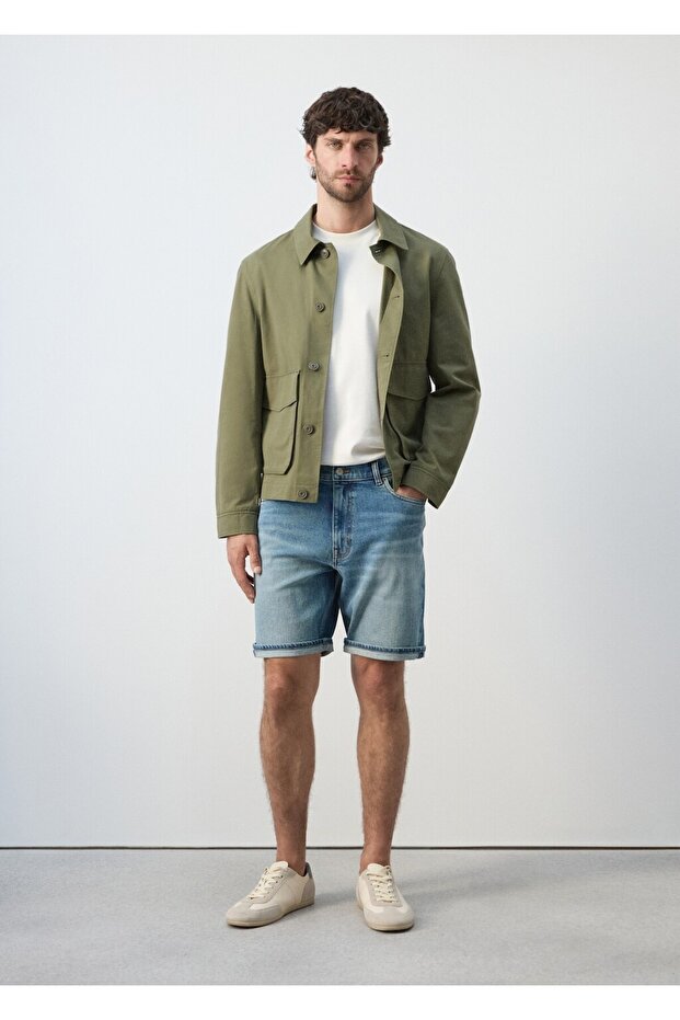 Slim fit kot bermuda şort - 2