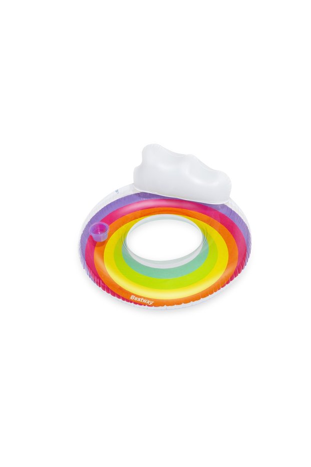 INFLATABLE RING WITH HEADREST RAINBOW 107 CM