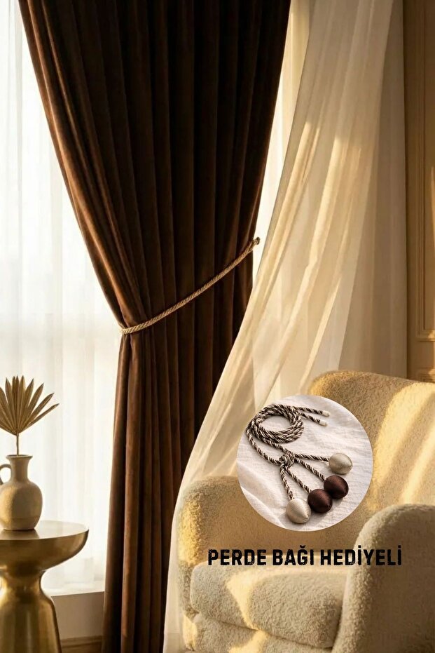 Dark Brown Velvety Island Background Curtain – 1/3 Dense Pleated (V-9)