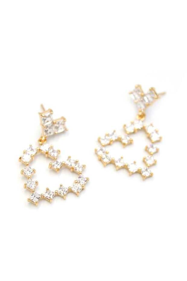 Heart Earrings with Stones - Gold