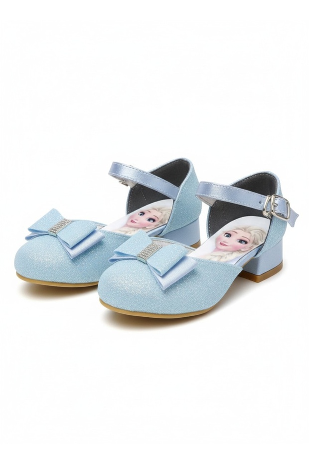 Girls' Princess Blue Colorful Shiny Little Heel Stylish Dressy Shoes