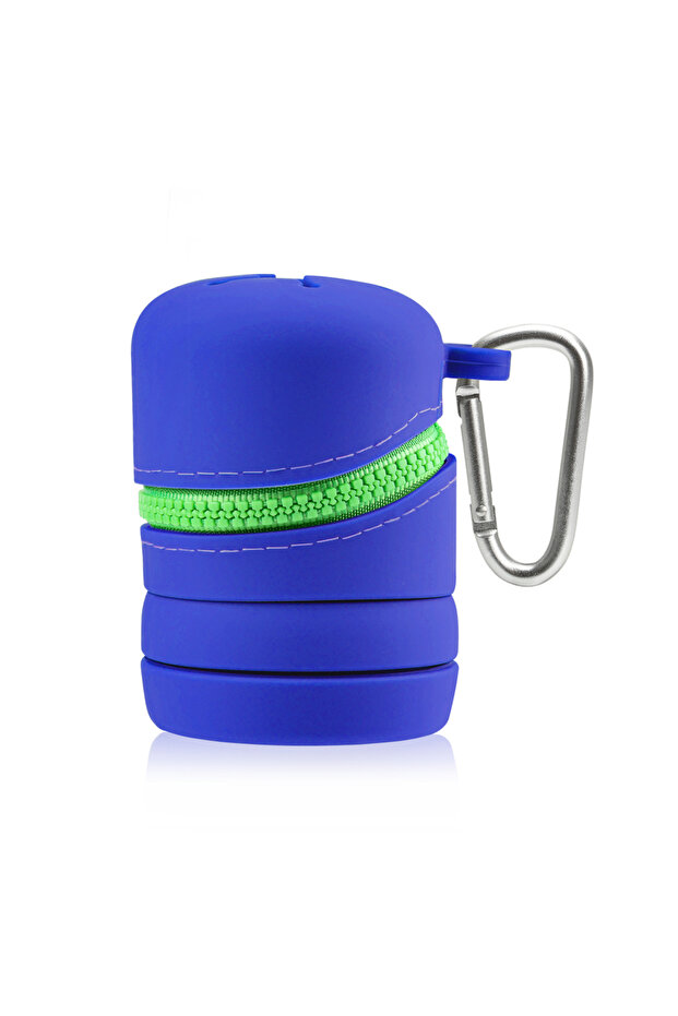 Blue Portable Scalable Trash Can Silicone Box for Fishing Outdoors Protection Carabiner Included Cam