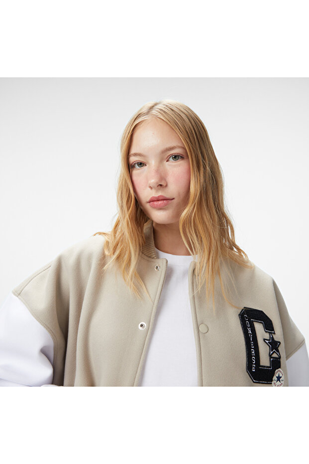 Kadın Dik Yaka Bej Ceket - 5