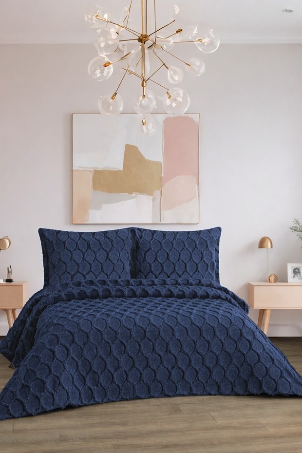 Honeycomb Patterned 3 Piece Double Bedspread