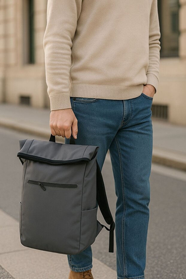 حقيبة ظهر متعددة الوظائف باللون الرمادي - 2