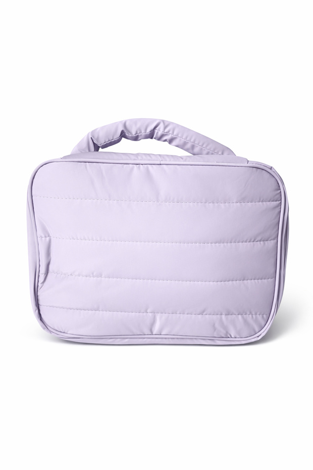 حقيبة مكياج مستطيلة الشكل باللون الأرجواني مع حزام للحمل - 3