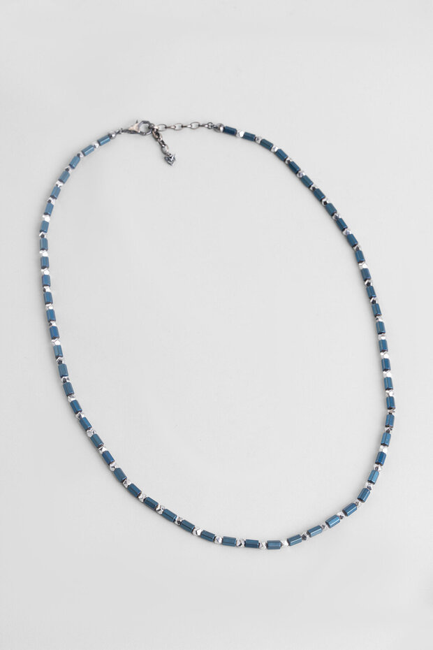 63 cm Silver Men's Necklace with Hematite Stone