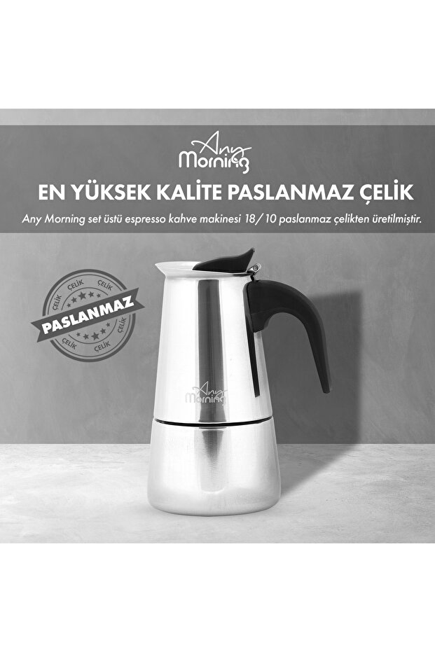 Çelik Moka Pot 300 ml (6 Shot) 18/10 Paslanmaz Çelik Espresso Demleme Potu - 5