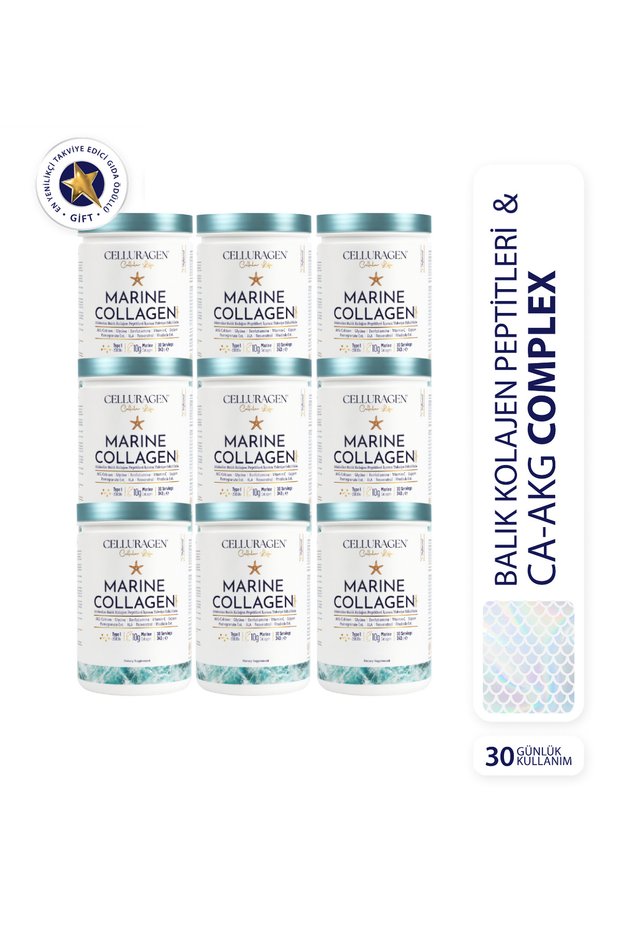 Complex Marine Collagen Supplement Containing Fish Collagen Peptides and Ca-Akg 30 Days X 9 Pieces