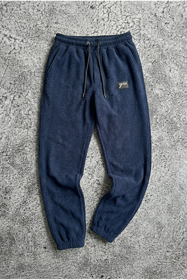 Unisex Navy Blue Fleece Sweatpants Comfortable Cut Elastic Fleece Pack Oversized