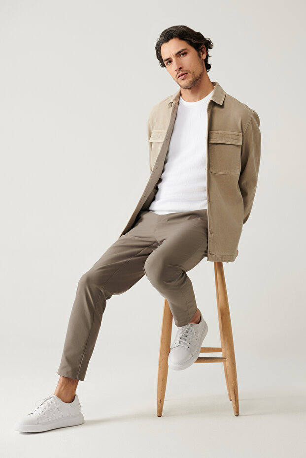 Erkek Vizon Klasik Yaka Garment Dyed Cepli %100 Pamuk Comfort Fit Denim Ceket A41Y6005 - 5