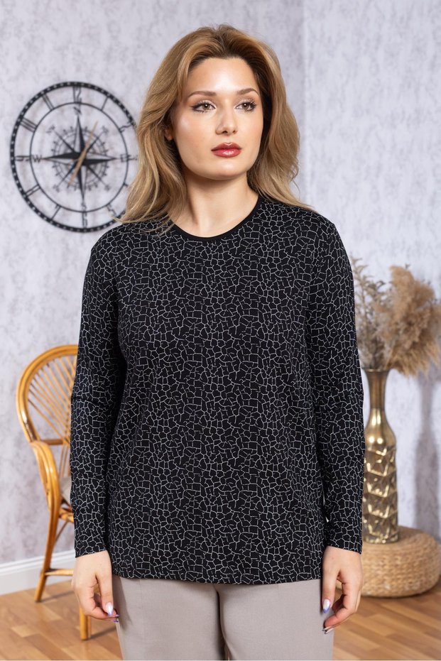 Women's New Model High Quality Round Neck Middle Age Mother Combed Cotton Blouse 6549