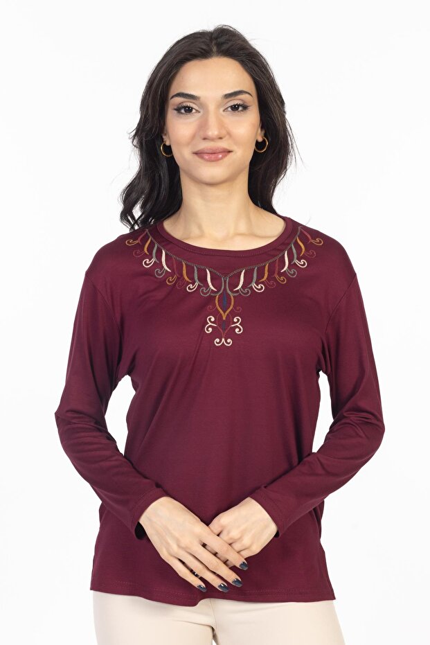 New Model 2024 Embroidered Round Neck Lycra Mother Combed Cotton Blouse 6450
