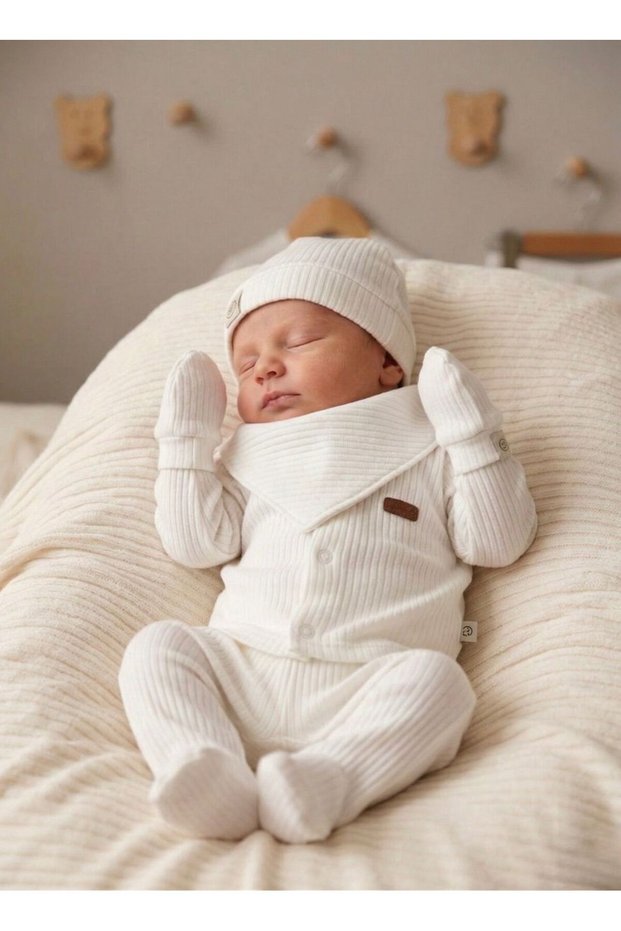 Newborn Baby 5-Piece Hospital Discharge Set | Cotton Set (Bodysuit, Trousers, Hat, Gloves, Apron)