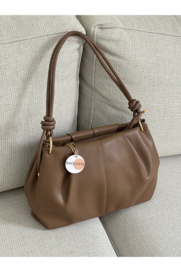 knot-detail strap medium size beige women's shoulder bag width 35 height 20