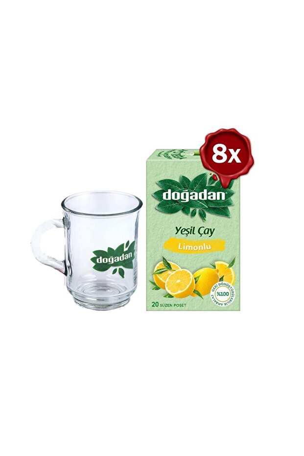 شاي أخضر بالليمون 20 × 8 و كوب زجاجي هدية