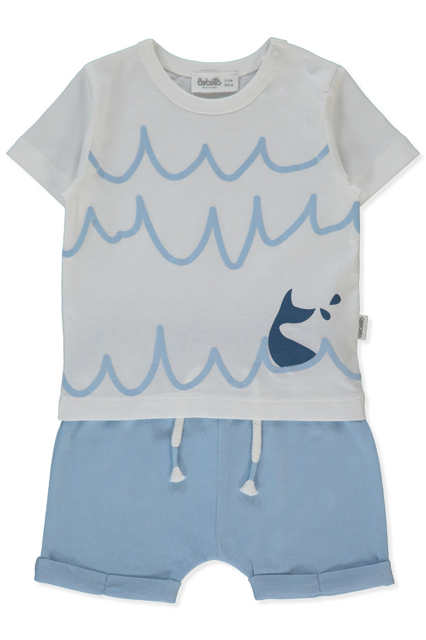 Single Jersey Shorts 2-Piece Set (Happy Fish) Blue