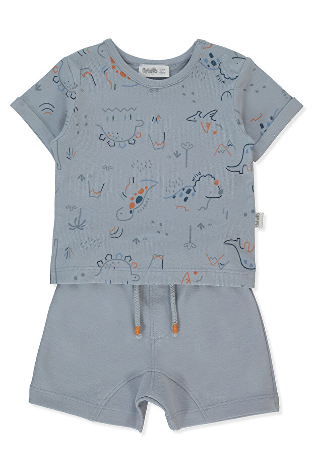 Pique Shorts 2-Piece Set (Dino) Blue
