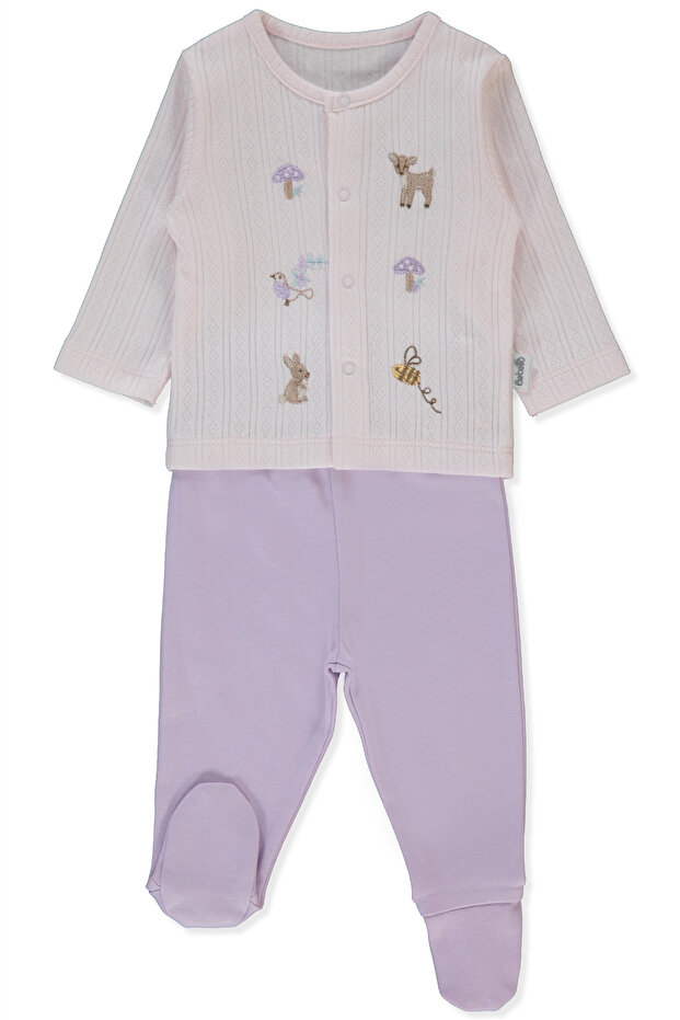 Interlock Pajama Set with Booties 2-Piece (Loves You) Lila