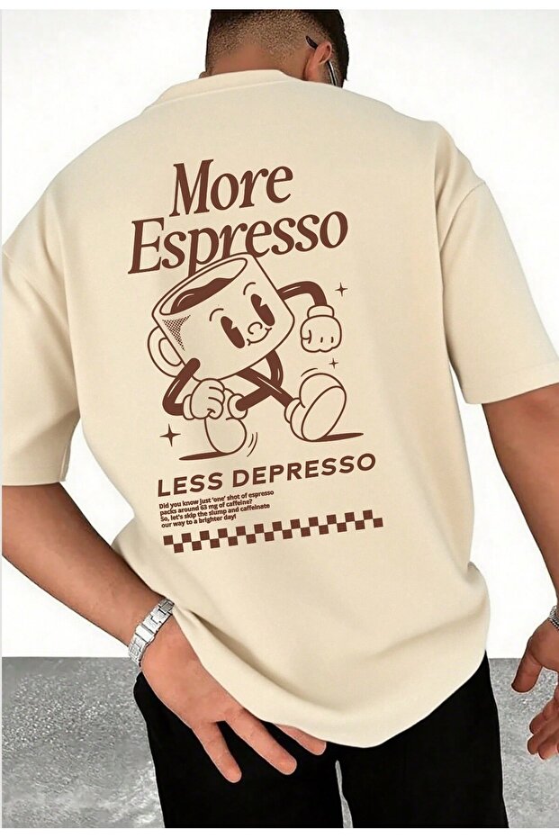 Men's Espresso Printed Oversized Comfortable Daily Use Combed Cotton T-Shirt
