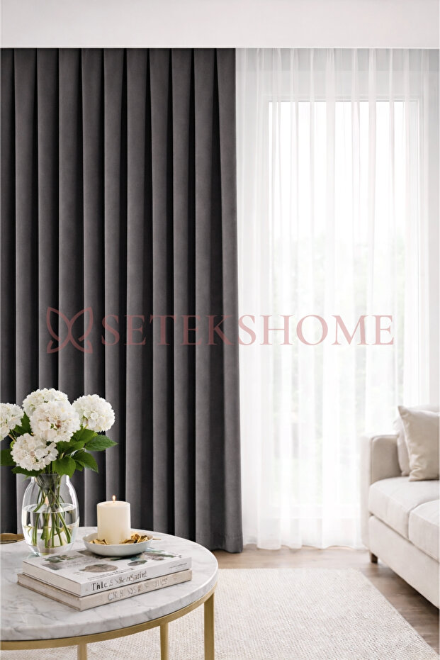 ستارة خلفية مسطحة رمادية اللون بحبل للربط - 1