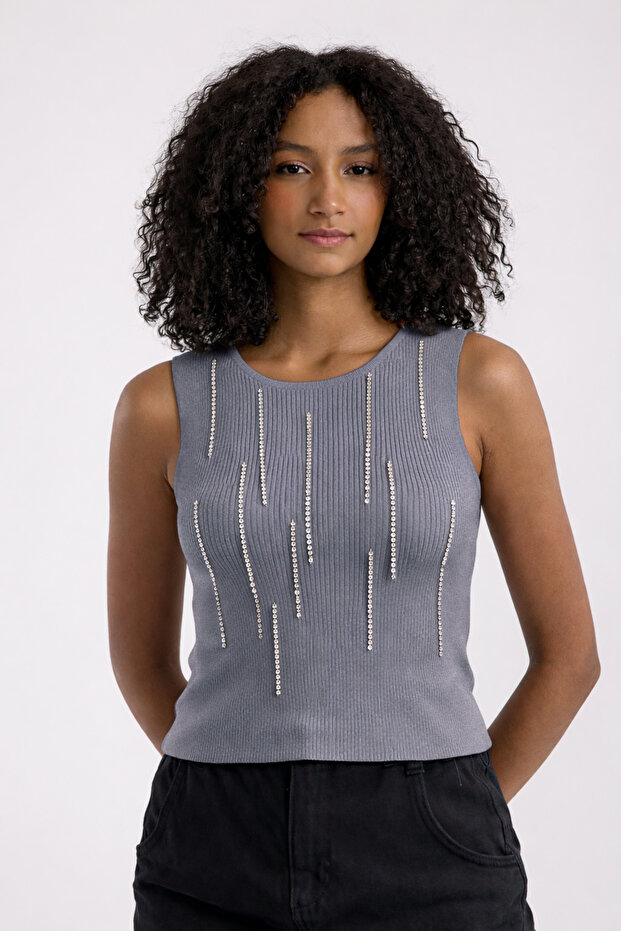 Stone Detailed Crop Women's Knitwear